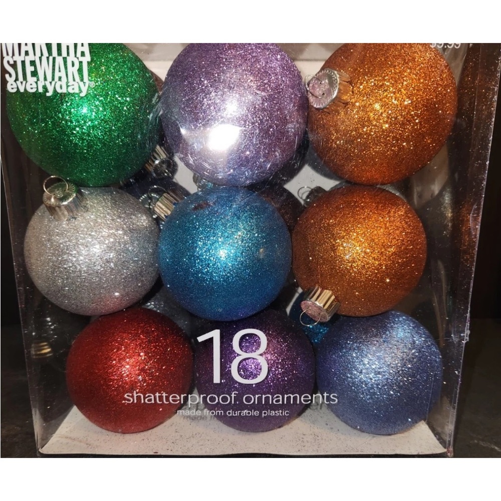 Martha Stewart Glittering Shatterproof Ornaments - Festive Colors 2”